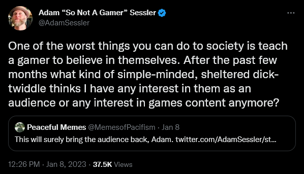 Adam Sessler has a meltdown regarding the existence of gamers.