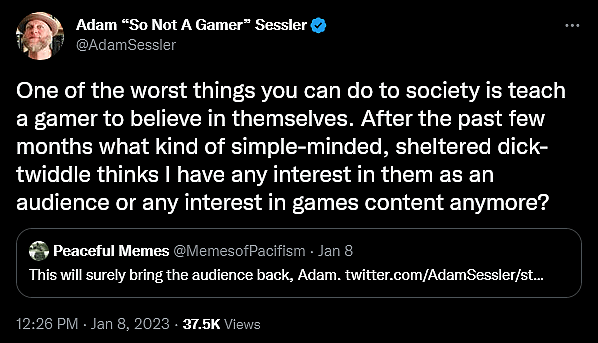 Adam Sessler has a meltdown regarding the existence of gamers.