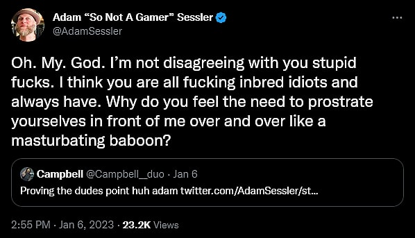 Adam Sessler has a meltdown regarding the existence of gamers.