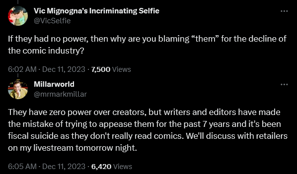 Mark Millar weighs in on the continued existence of cancel pigs within the comic book industry