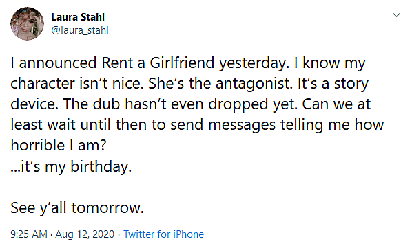 Rent-a-Girlfriend Voice Actor Laura Stahl Claims To Have Received Hate Mail Over Role as Mami Nanami