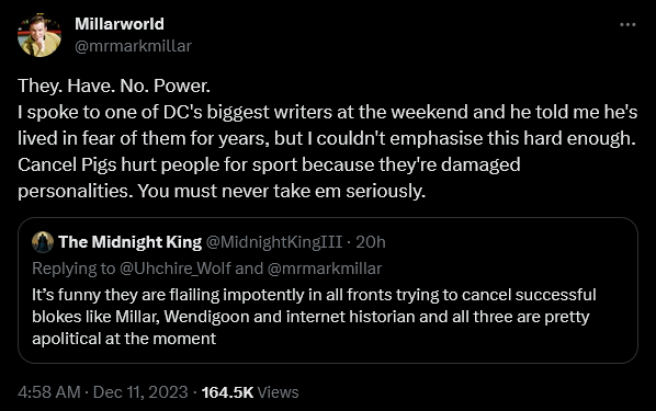 Mark Millar weighs in on the continued existence of cancel pigs within the comic book industry