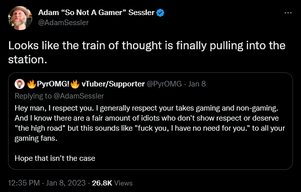 Adam Sessler has a meltdown regarding the existence of gamers.