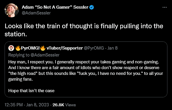 Adam Sessler has a meltdown regarding the existence of gamers.