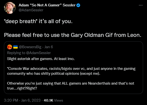 Adam Sessler has a meltdown regarding the existence of gamers.