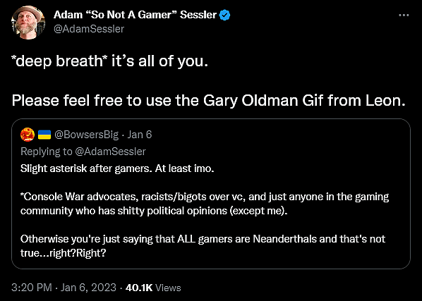 Adam Sessler has a meltdown regarding the existence of gamers.