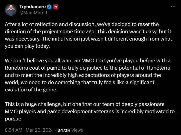 Riot Games President Marc Merrill announces a 'reset' for the upcoming 'League of Legends' MMO