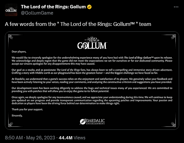 Archive Link The Lord of the Rings: Gollum Official Twitter
