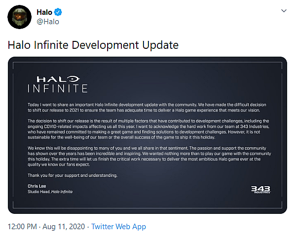 343 Studios Delays Halo Infinite Until 2021