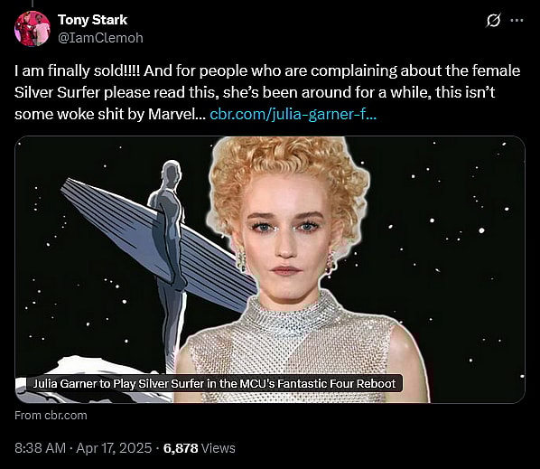 Marvel fans offer up disingenuous defenses for the decision to feature a female Silver Surfer in 'Fantastic Four: First Steps'