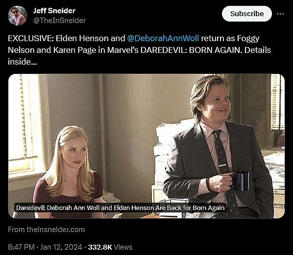 Jeff Sneider breaks the news about the return of Karen Page and Foggy Nelson in 'Daredevil: Born Again'