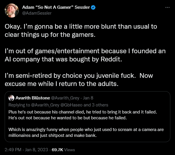 Adam Sessler has a meltdown regarding the existence of gamers.