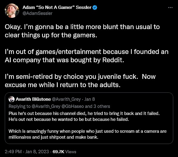 Adam Sessler has a meltdown regarding the existence of gamers.