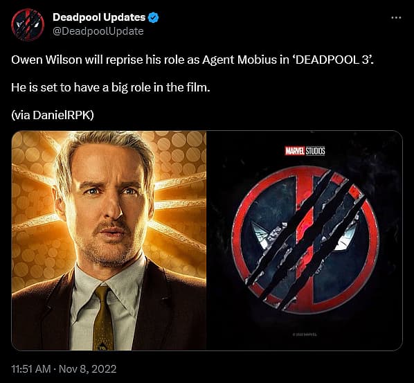 The Deadpool Updates Twitter account relays information regarding Deadpool 3 and Agent Mobius