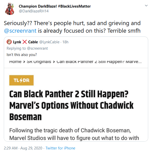 Screenrant Apologizes for Publication of Speculative Black Panther 2 Article Just Hours After the Passing of Chadwick Boseman