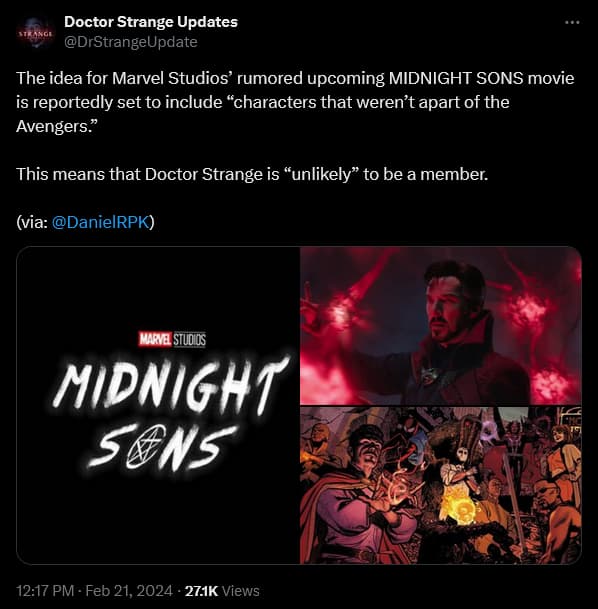 @DrStrangeUpdate relays DanielRPK's 'Midnight Sons' scoop to the public via Twitter.