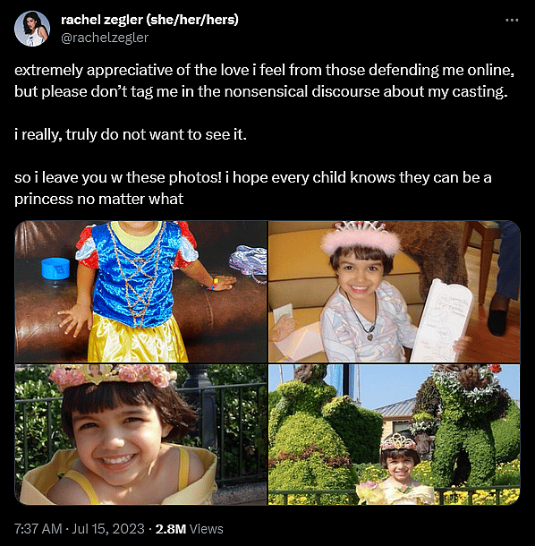 Rachel Zegler shares childhood pictures dressed as Snow White responding to race-swap casting