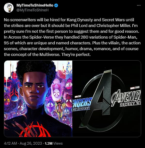 MyTimeToShineH on writers situation for Avengers: Kang Dynasty and Avengers: Secret Wars