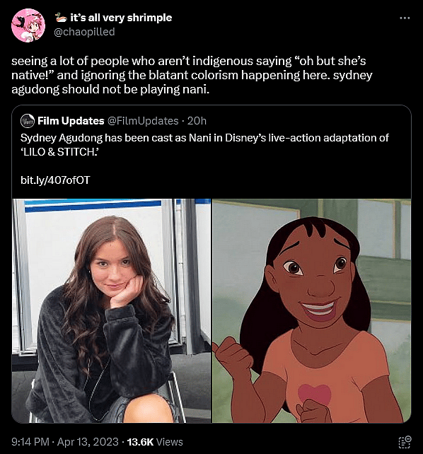 @chaopilled weighs in on Sydney Elizabeth Agudong's casting in Disney's live-action 'Lilo & Stitch'