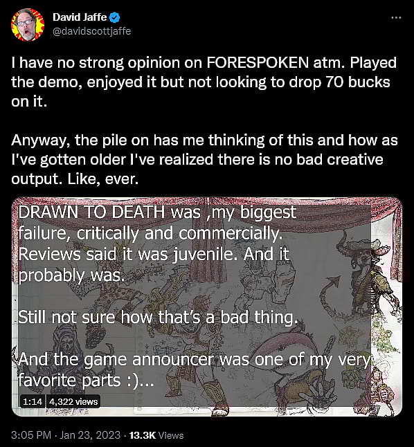 David Scott Jaffe attempts to virtue signal over Forspoken