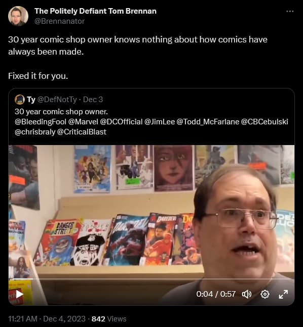 Tom Brennant weighs in on The Comic Palace owner Glenn O'Leary's criticism of the industry