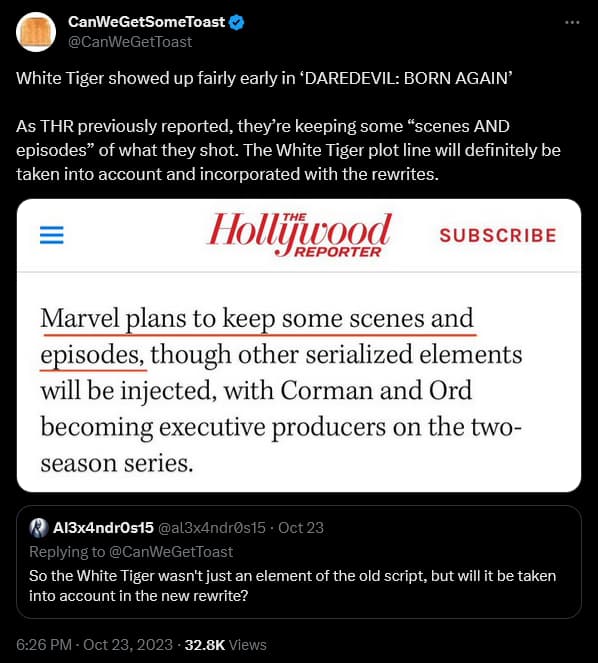 CanWeGetSomeToast weighs in on White Tiger's role in 'Daredevil: Born Again'