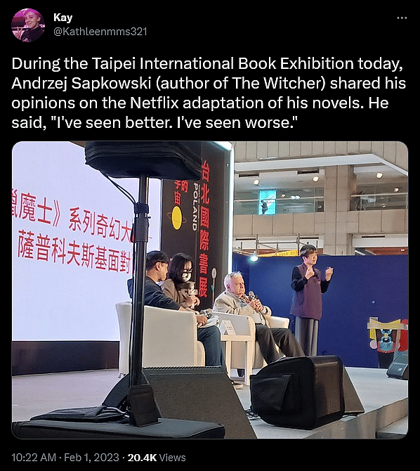 Andrzej Sapkowski weighs in on Netflix's live-action 'The Witcher' during the Taipei International Book Exhibition 2023