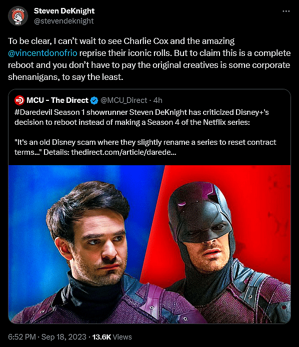 Steven DeKnight criticizes Disney's decision to reboot Matt Murdock with 'Daredevil: Born Again'