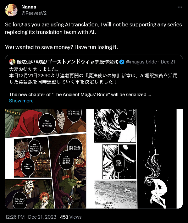 Bushiroad Works announces AI and human combo for English simulpubs of The Ancient Magus' Bridge