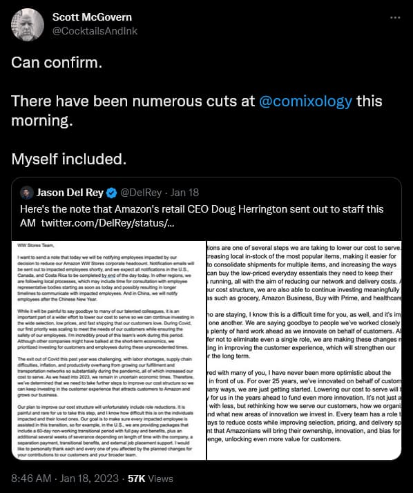 Former ComiXology employee Scott McGovern provides insight on the service's recent layoffs
