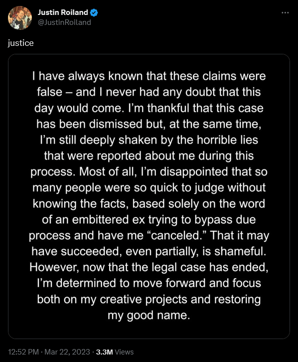 Justin Roiland speaks out after being cleared of his domestic violence charges