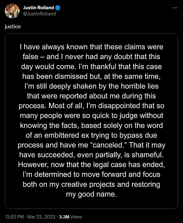 Justin Roiland speaks out after being cleared of his domestic violence charges