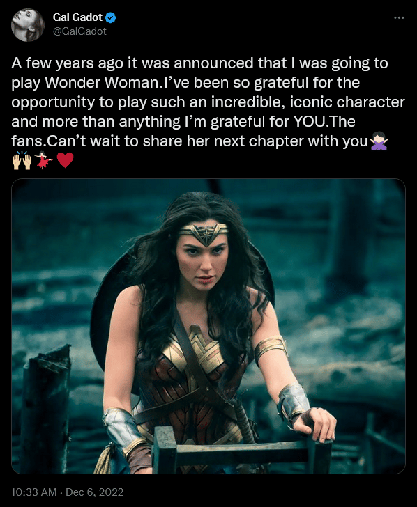 Gal Gadot reacts to the cancellation of Wonder Woman 3 via Twitter
