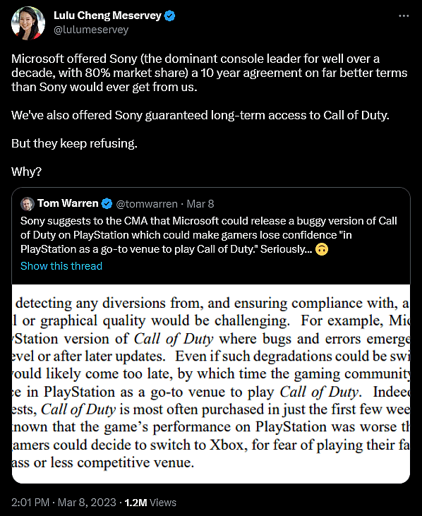 Lulu Cheng Meservey insists Microsoft made an agreeable offer to Sony over Call of Duty via Twitter