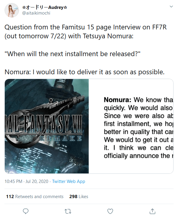 Final Fantasy VII Remake Team Confirms Next Installment in Development, Discusses Cut Content in New Famitsu Interview