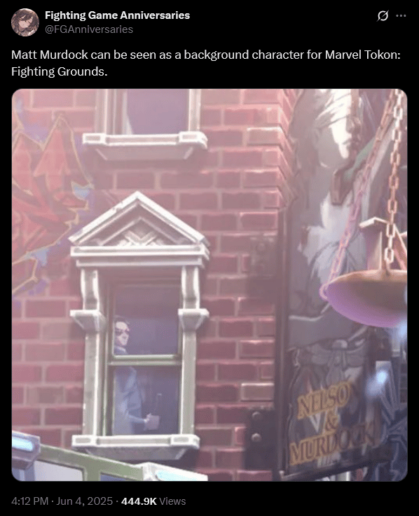 Matt Murdock checks on the commotion outside his office in  Marvel Tōkon: Fighting Souls (2026), Arc System Works