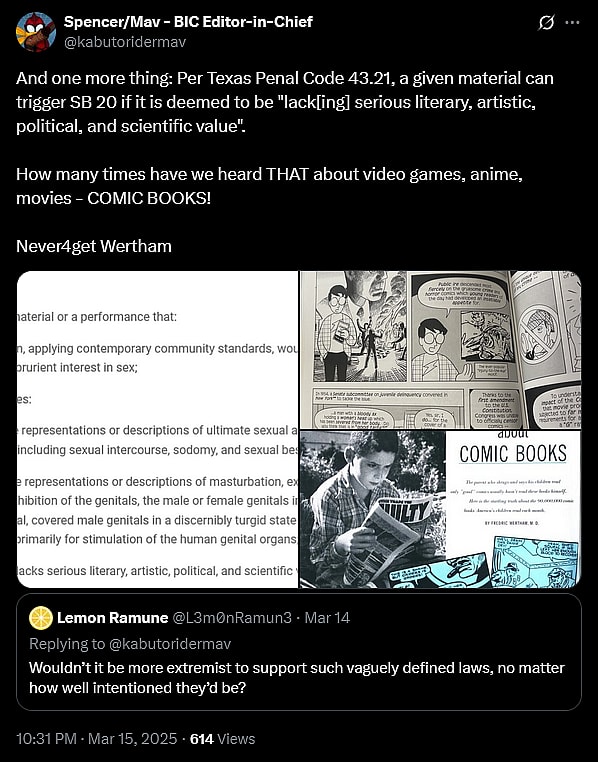 Bounding Into Comics Editor-in-Chief Spencer Baculi discusses the censorship ramifications of Texas State Bill 20.