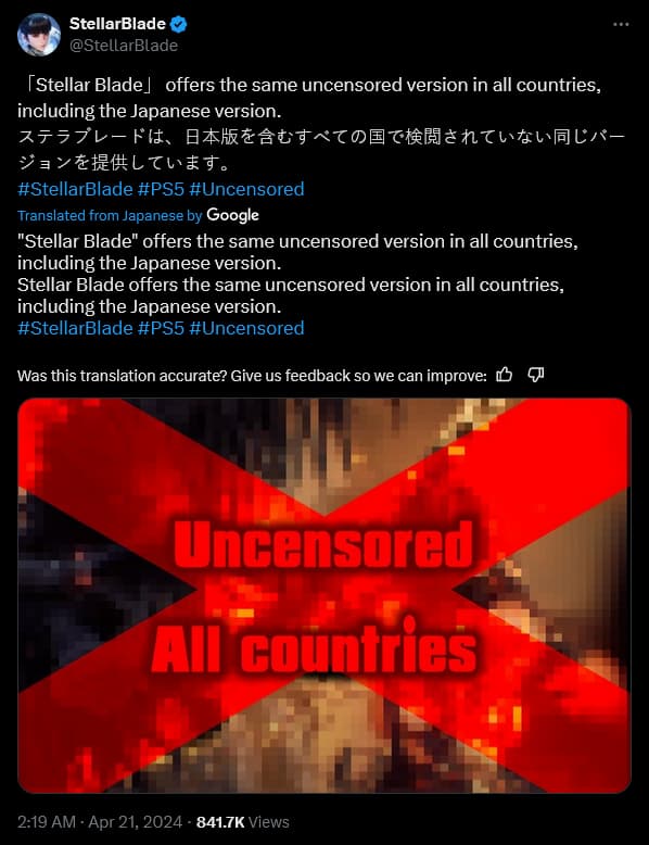 Shift Up promises Stellar Blade will release uncensored