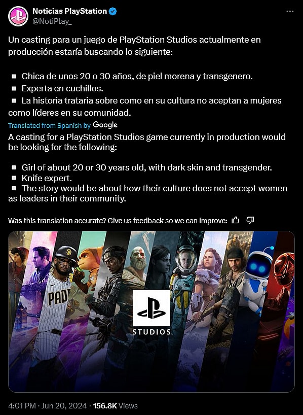 @Notiplay_ details a new, transgender-centric game purportedly in development at PlayStation Studios