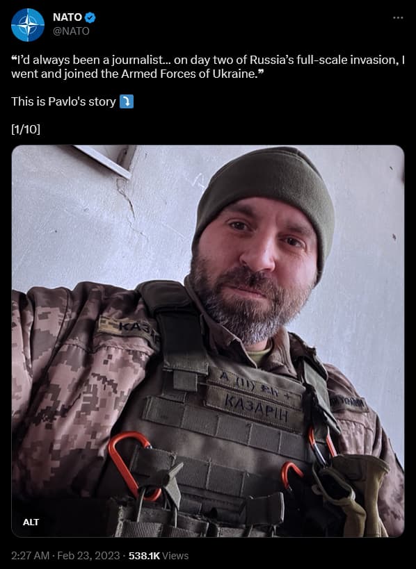 NATO shares the Russia-Ukraine war story of Pavlo Kazarin