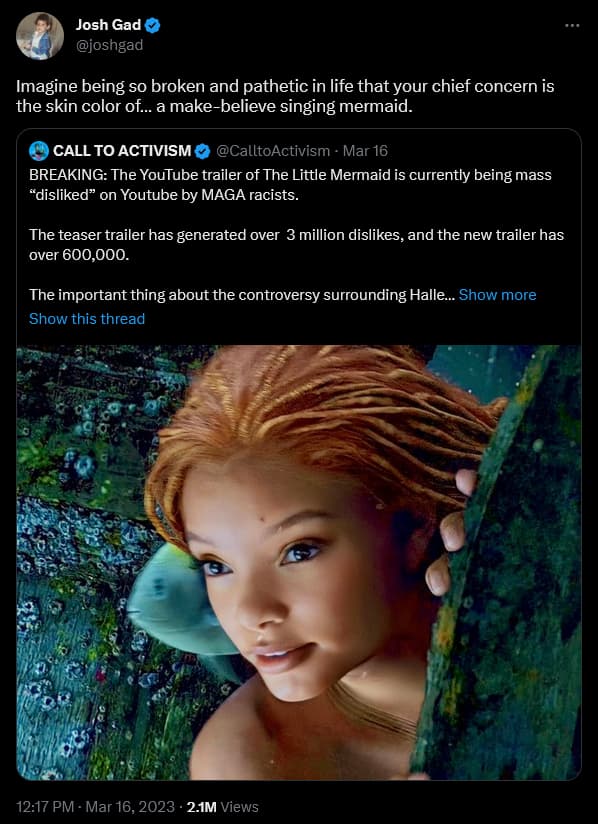 Josh Gad pushes the false narrative that any and all backlash to 'The Little Mermaid' is based in racism