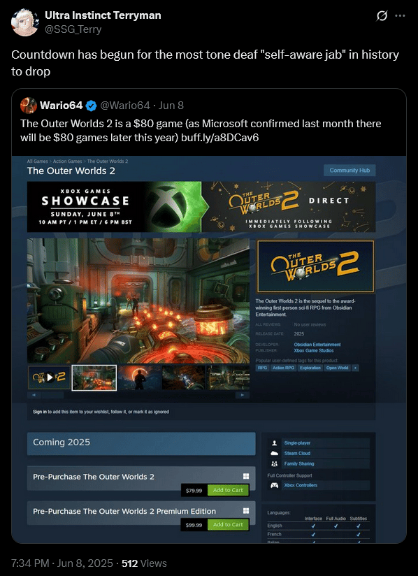 Fans are not happy with Xbox and Obsidian Entertainment charging $80 for 'The Outer Wilds 2'.