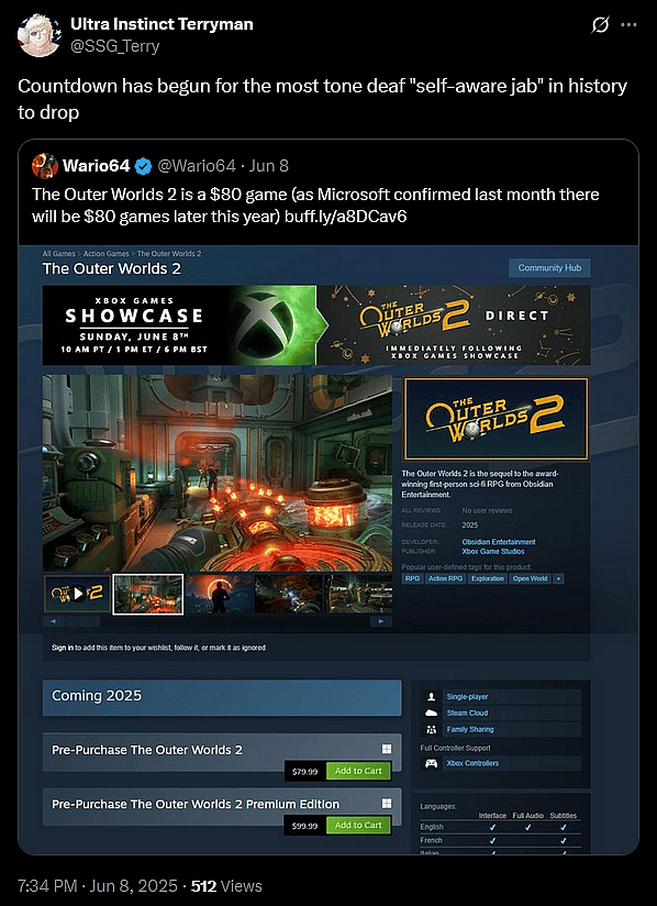 Fans are not happy with Xbox and Obsidian Entertainment charging $80 for 'The Outer Wilds 2'.