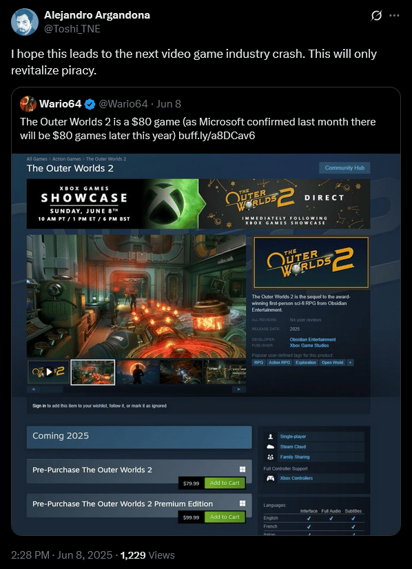 Fans are not happy with Xbox and Obsidian Entertainment charging $80 for 'The Outer Wilds 2'.
