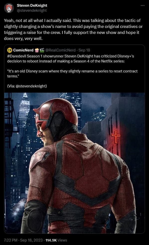 Steven DeKnight criticizes Disney's decision to reboot Matt Murdock with 'Daredevil: Born Again'