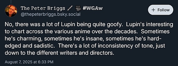 'Hellboy' screenwriter Peter Briggs reveals he was once tapped to pen a live-action 'Lupin III' film starring Jim Carrey.