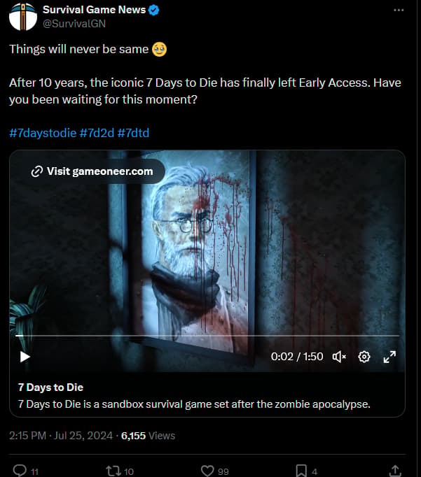 Things will never be same 🥹

After 10 years, the iconic 7 Days to Die has finally left Early Access. Have you been waiting for this moment?

#7daystodie #7d2d #7dtd