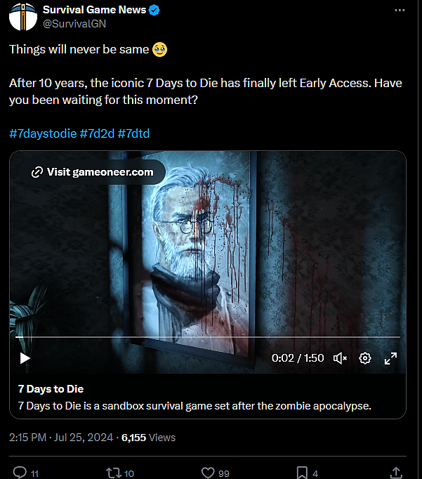 Things will never be same 🥹
After 10 years, the iconic 7 Days to Die has finally left Early Access. Have you been waiting for this moment?
#7daystodie #7d2d #7dtd