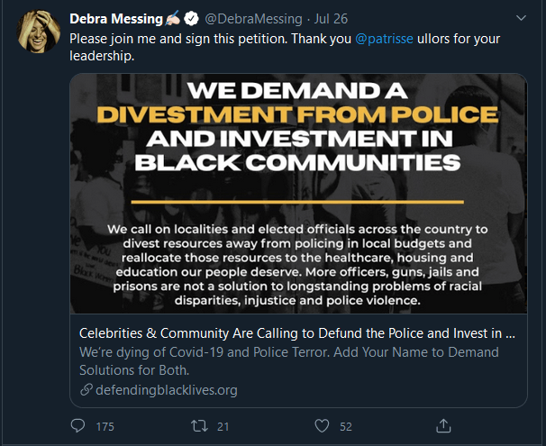Debra Messing Petition Tweet
