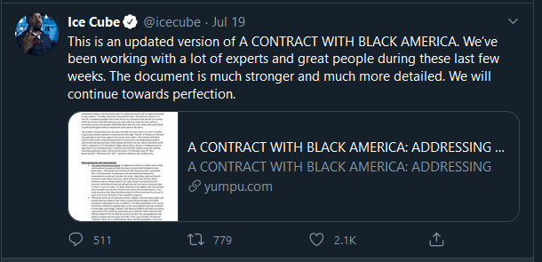 Ice Cube contract with black america tweet
